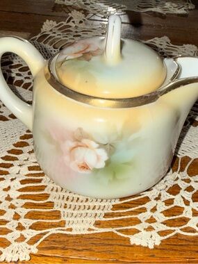 Ras Pink and Cream Floral Ceramic creamer pitcher.  4” tall